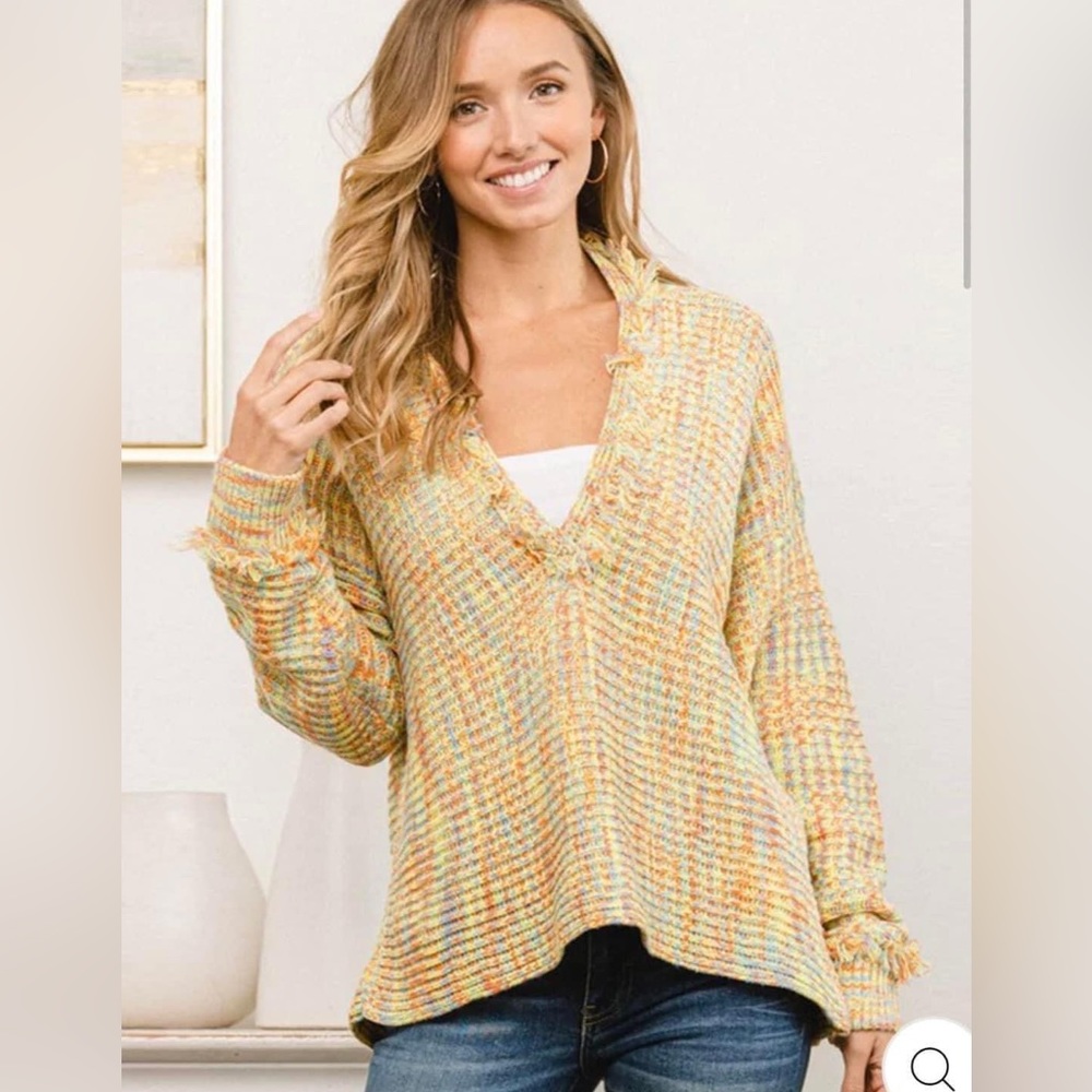 Ces Femme Brand  
LONG SLEEVE V-NECK COLLAR MULTI COLOR SWEATER